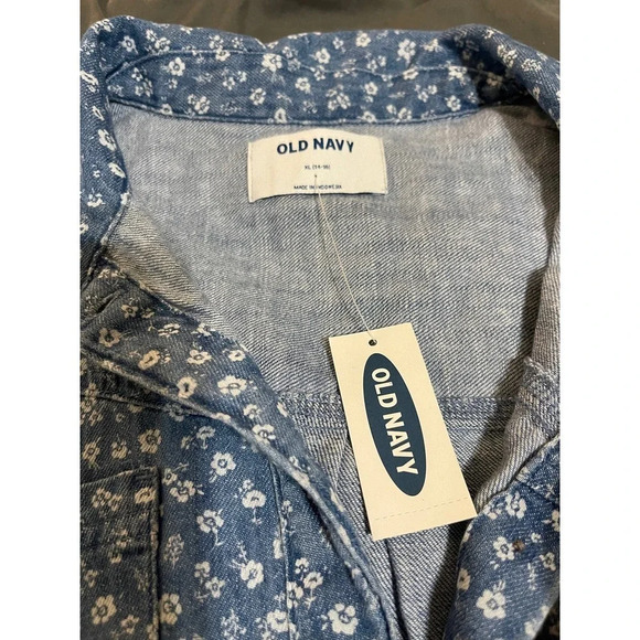 NWT Old Navy Denim Girls Kids Floral Dress Button Up Size XL 14-16 Long Sleeve - Picture 3 of 4